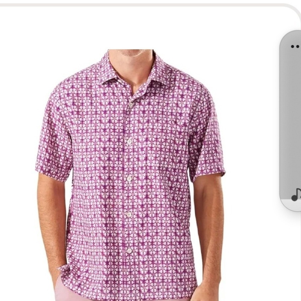 Tommy Bahama Mens Silk Short Sleeve Button Down Shirt Purple Geometric Pattern M